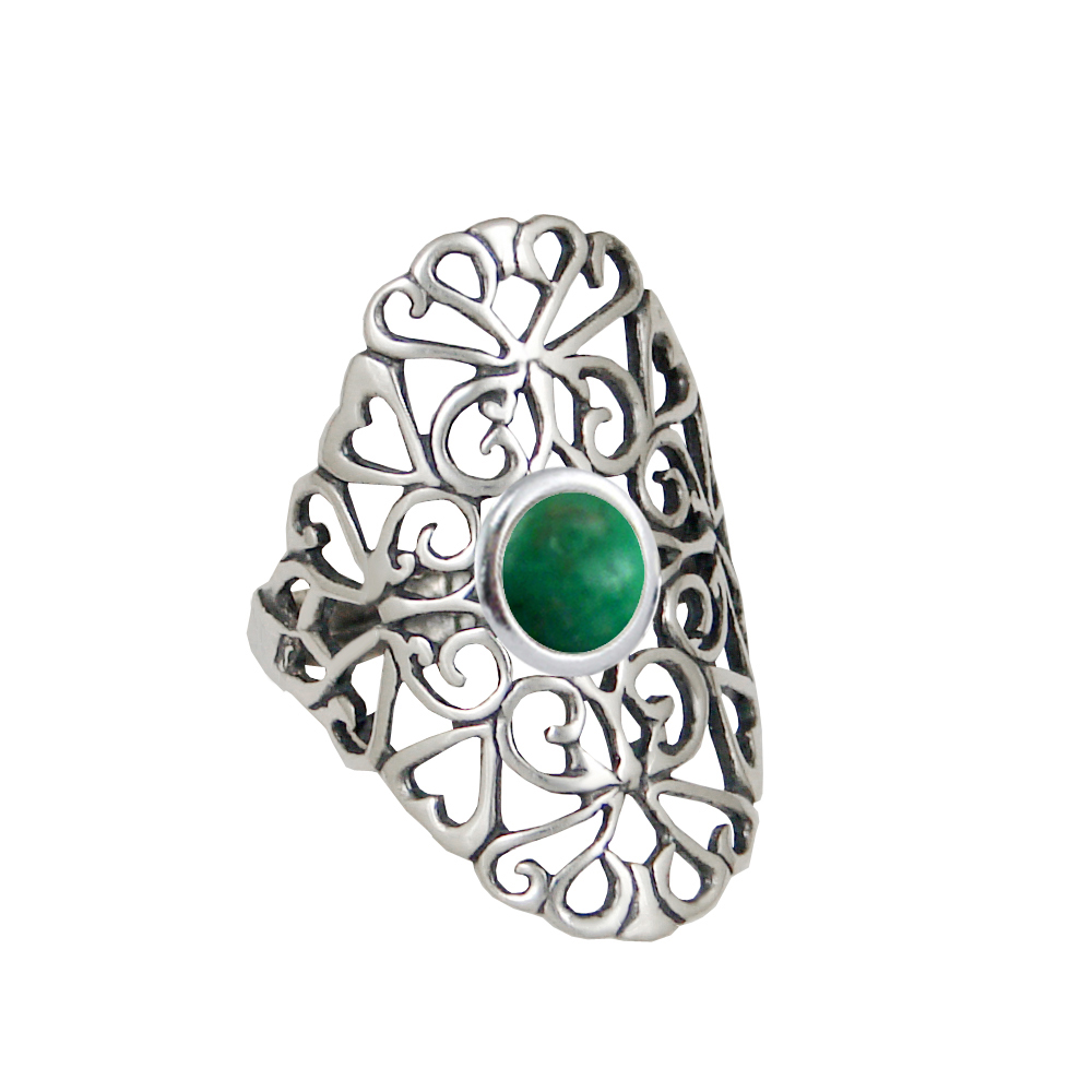 Sterling Silver Filigree Ring With Green Turquoise Size 10